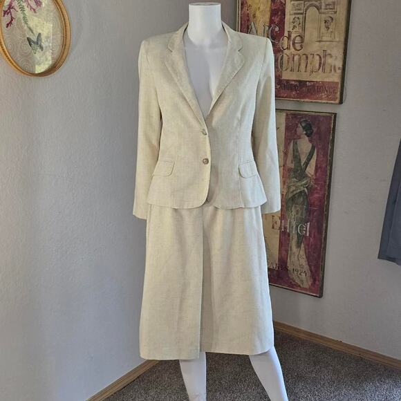 Vintage 80s Cream Soft Canvas 2 Piece Skirt and Blazer Set by Dimension V - Picture 1 of 8